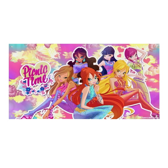 Winx Club-Theme Backdrops Banner Birthday Party Decor Supplies Personalized Party Backdrop Decoration,5x3ft(150x90cm)
