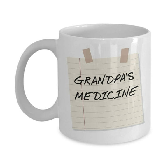 Grandpa's Medicine Vintage Novelty Taped Note Paper Coffee & Tea Gift Mug Cup, Sign, Accessories, Ornament, And Kitchen Decor For Grandpa, Grandfather, Papa, Pepaw, Pawpaw, Geepa, Gramps Or Grampy