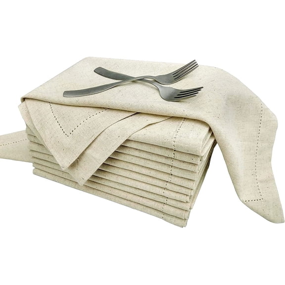 GFI LINEN CLUBS Linen Rich Cotton Blend Dinner Napkins, 20 x 20 in, Set of 12, Hemstitched