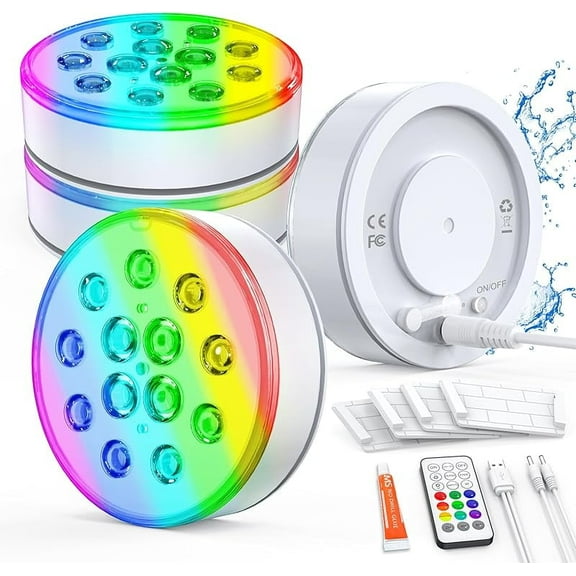 DISEN Pool Lights, Upgraded Rechargeable Submersible LED Lights with Remote IP68 Waterproof 16 Colors Hot Tub Underwater Pool Lights for Above Ground Inground Pool, Bath, Party, Vase 2 Pack
