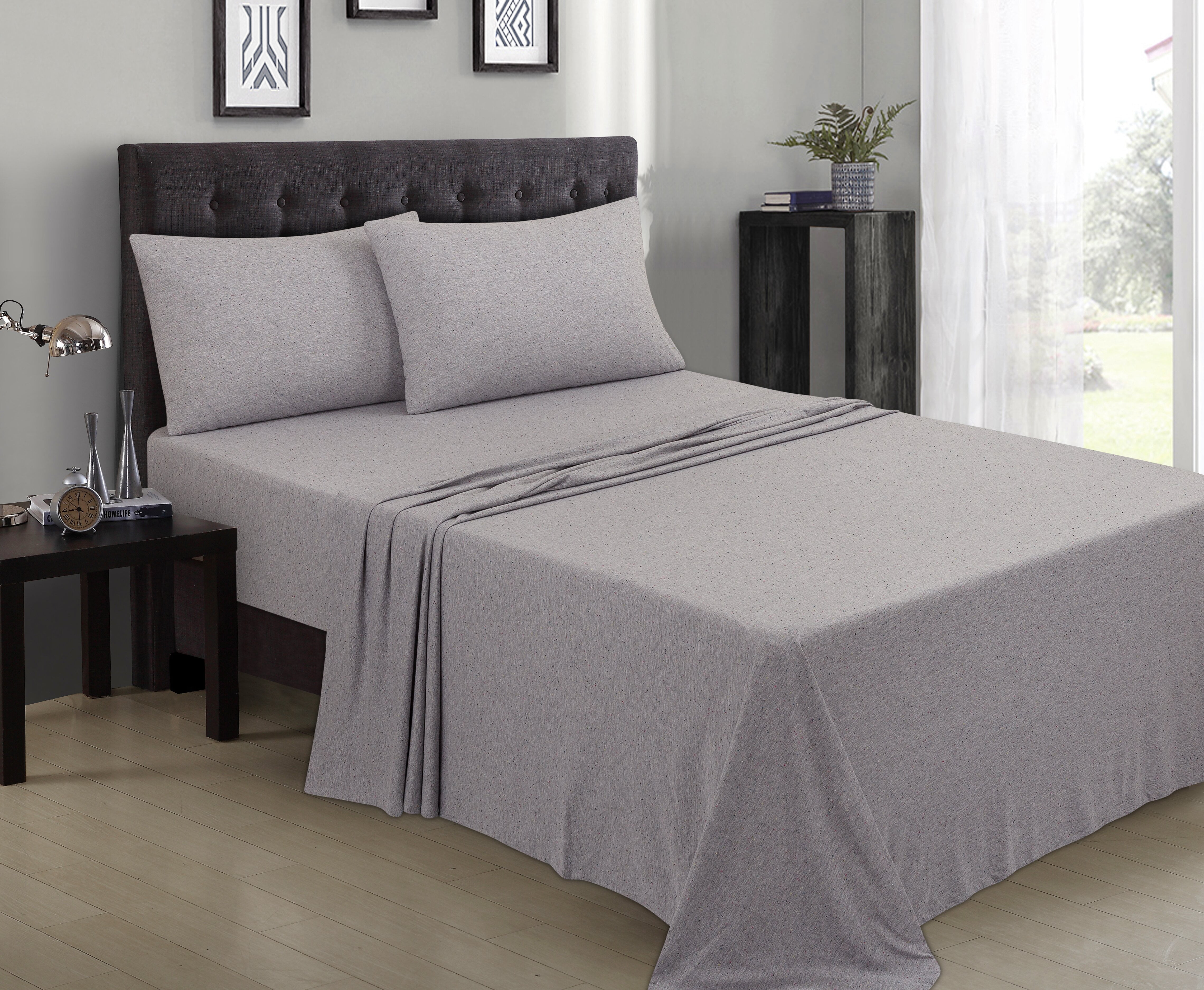 Mainstays Extra Soft Jersey Bed Sheet Set, Twin/TwinXL, Grey Spackle