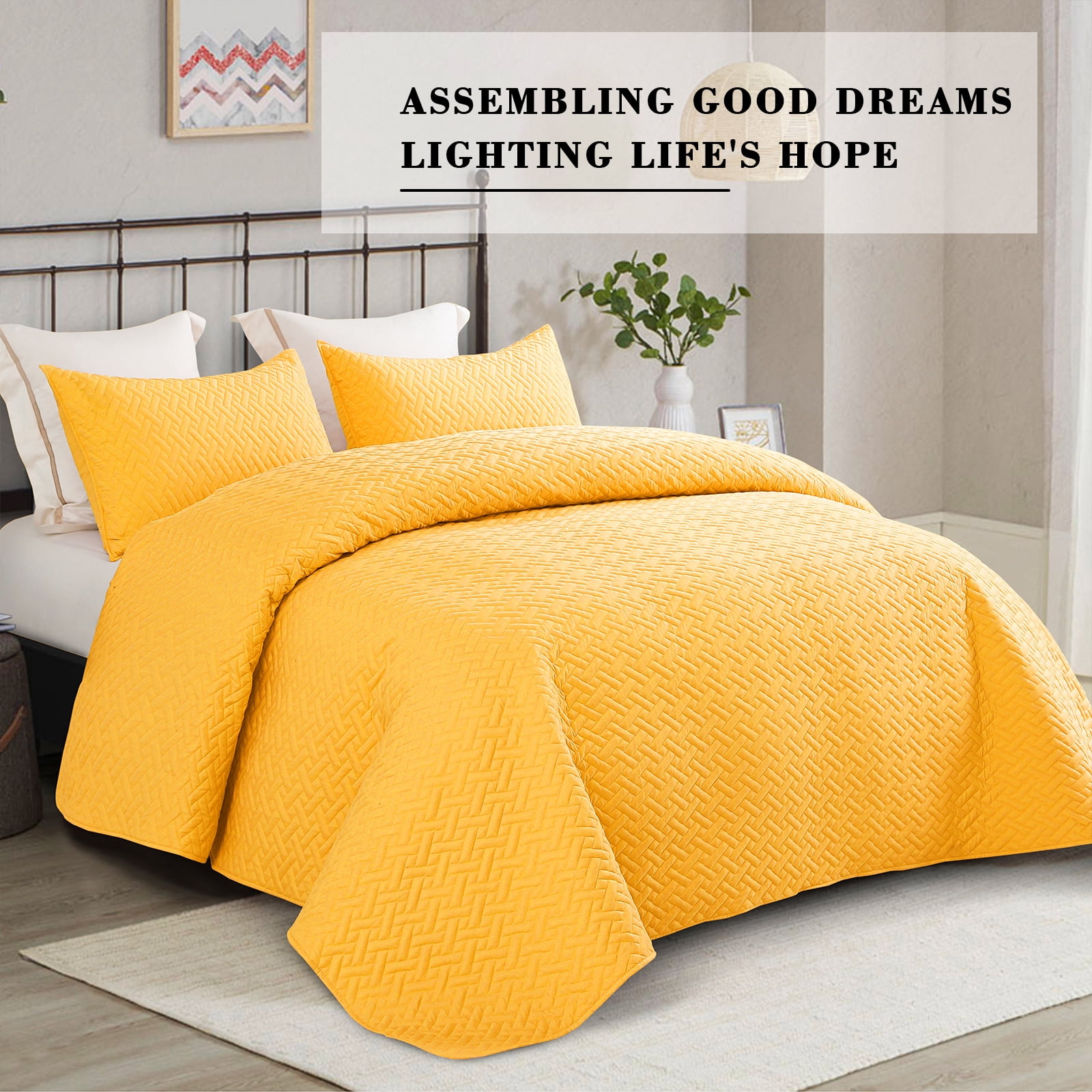 Exclusivo Mezcla 2-Piece Twin Size Quilt Set, Basket Quilted Bedspread/Coverlet/Bed Cover(68"x 88", Yellow)
