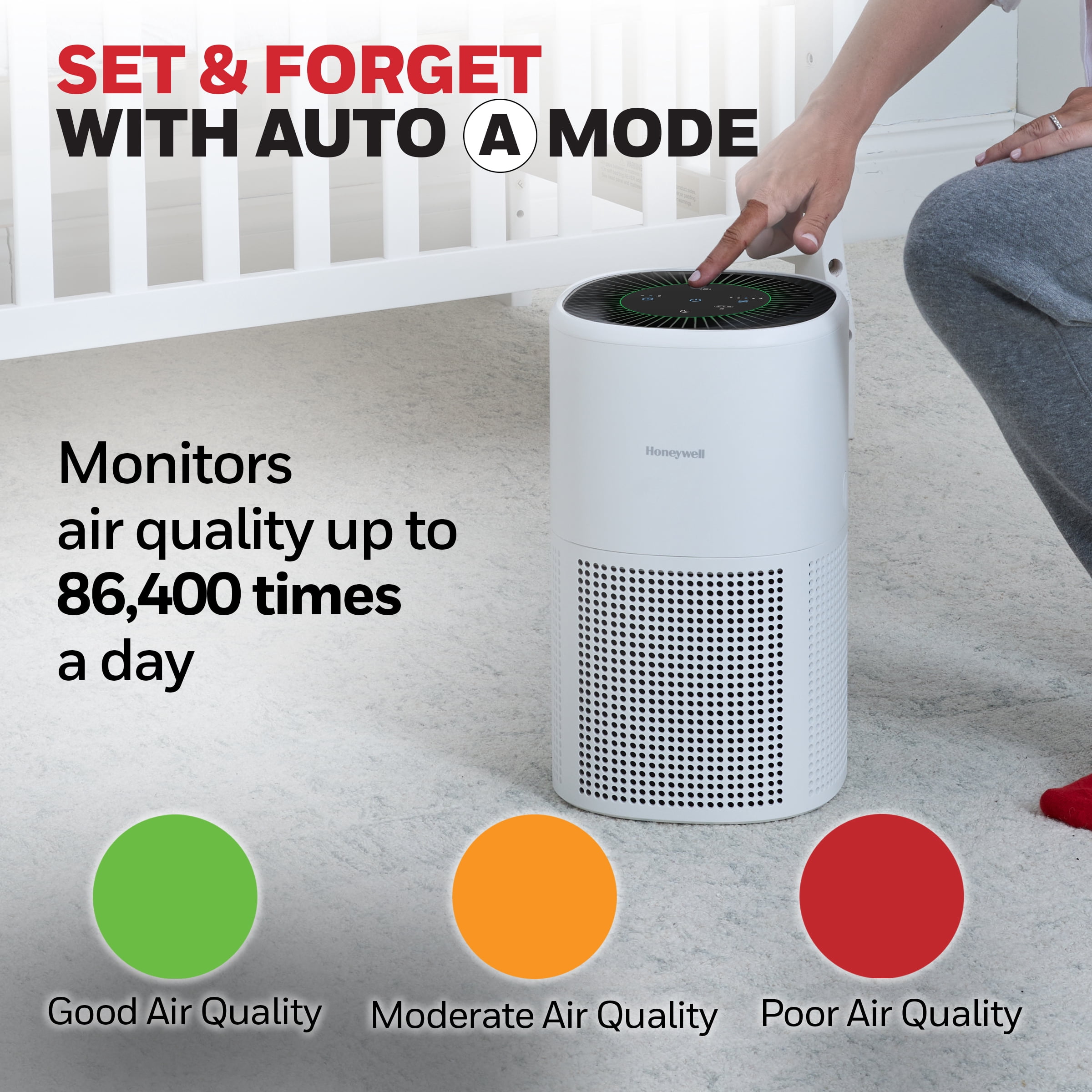 Honeywell Allergen Plus 1080 Sq. Ft 4-in-1 HEPA Air Purifier, Auto Mode Reduces Pet Dander, Smoke & Odors, White