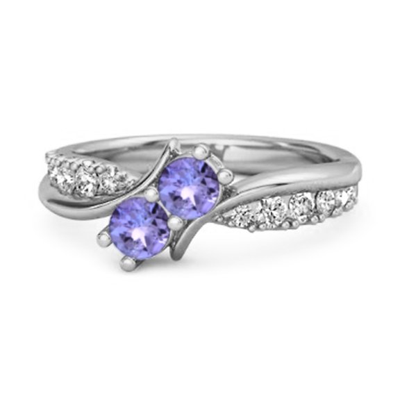 Round Tanzanite Two Stone Swirl 925 Sterling Silver Anniversary Women Valentines Day Gifts Ring