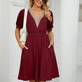 thumbnail image 1 of Gspmoly Robes Décontractées pour Femmes, Robe à Manches Courtes Col en V Couleur Unie avec Poches, Robes de Soirée pour Femmes Offres Hebdomadaires, 1 of 7