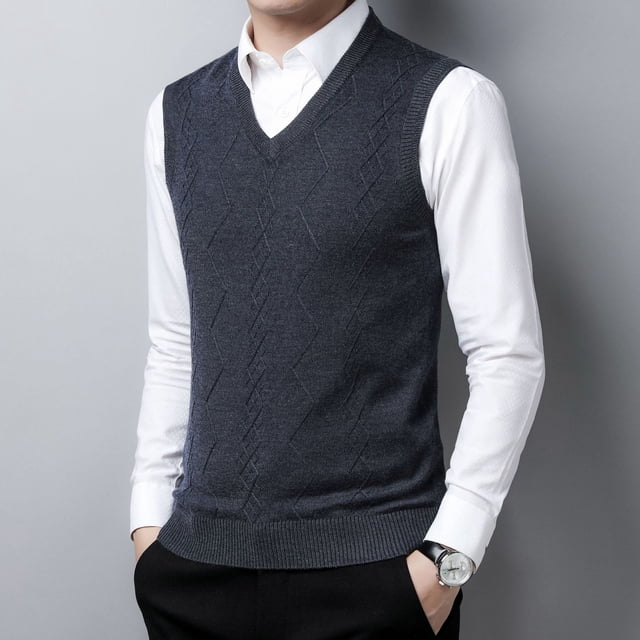 Suéter para hombre, juvenil, informal, holgado, con cuello en V, de lana, color liso, cálido