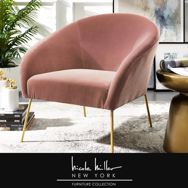 Chaise d'Appoint en Velours Nicole Miller Style Tonneau, Blush/or