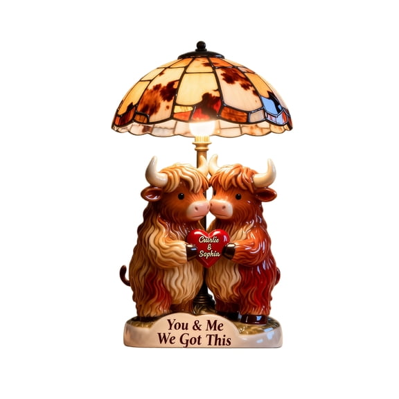 1PC "You & Me We Got This" Highland Cow Night Light, Cute Highland Cow Romantic Table Lamp, Warm Glow Night Light for Bedroom Shelf Decor Valentine's Day Gift