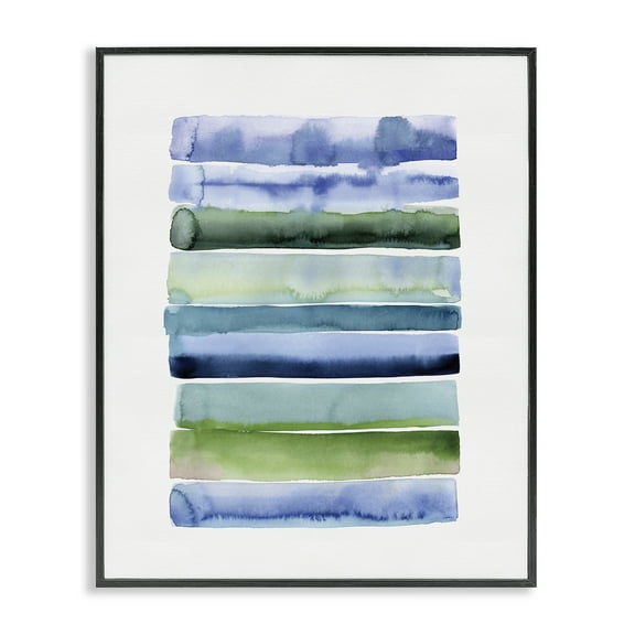 Stupell Industries Green & Blue Ombre Stripes Abstract Painting Black Framed Art Print Wall Art, 11 x 14