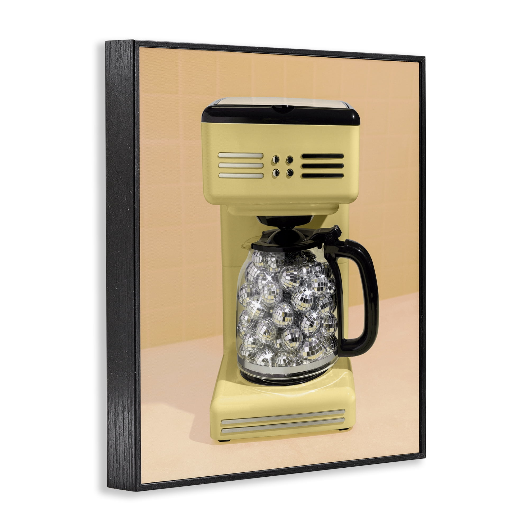 Stupell Industries Disco Coffee Maker over Yellow Black Framed Giclee Art, design by LISH Creative