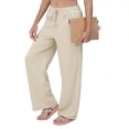 thumbnail image 6 of Women's Cotton Linen Drawstring Pants with Pockets, Elastic Mid Waisted Loose Fit Pants for Women, Soft Relaxed Casual Breathable Capris, Lounge Wear, Beach Summer, Cropped, 6 of 7