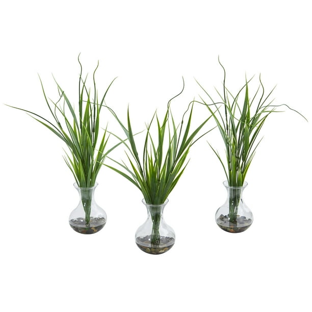 Nearly Natural Grass Artificial Plant in Vase (Set of 3)
