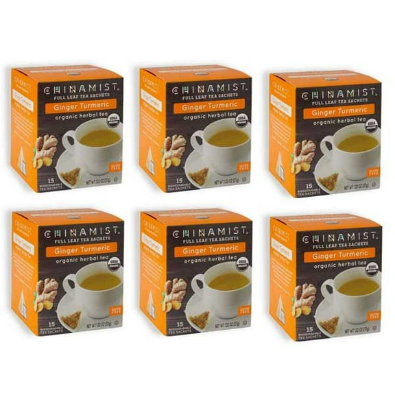 China Mist Organic Herbal Tea, Ginger Turmeric, 6x15 count boxes