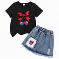thumbnail image 4 of TOWED22 Girls Summer 2 Piece Outfits Short Sleeve Butterfly Print Tops and Denim Jean Skirt Sets Kids Tracksuits 3-7 Years(F,5-6 Y), 4 of 4