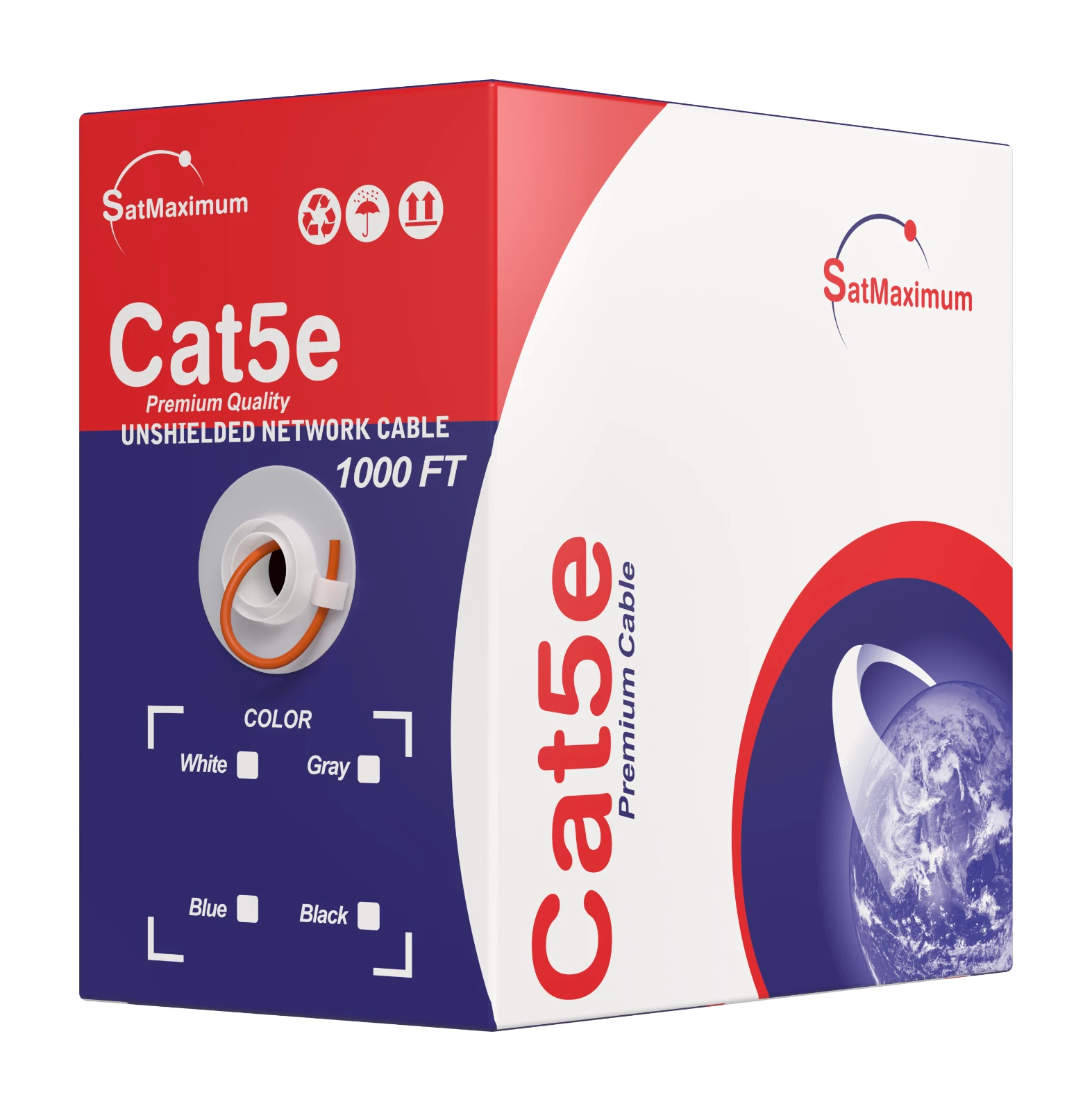 Cat5e Ethernet Cable 1000ft Bulk Pull Box, Solid 24AWG UTP LAN Network Wire, Copper Clad Aluminum (CCA), Orange, Cables Direct Online