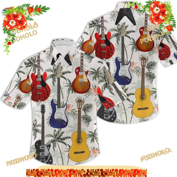 Cosy Store Guitar Funny Hawaiian Shirt, Button Down Funny Hawaii Shirt