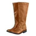 thumbnail image 4 of Womens Vintage Brown Leather Knee High Boots Ladies Block Low Heel Knee Length Wide Calf Riding Booties, 4 of 6