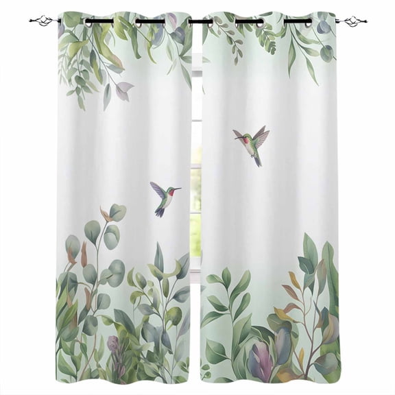Leaf Bird Blackout Curtains 63 Inches Long, Sage Greeen Botanical Watercolor Animals Thermal Insulated Black Out Curtains, Darkening Window Curtain Drapes for Bedroom Living Room 42"x63" 2 Panels
