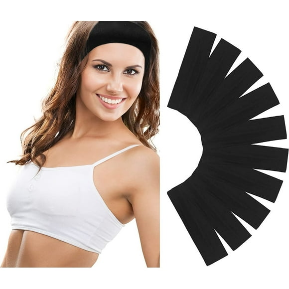 Diadema Sport MAGENTA Banda De Cabello Algodon 12 Piezas Negras