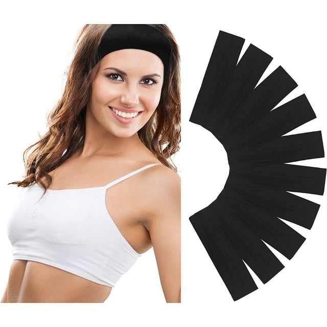 Diadema Sport MAGENTA Banda De Cabello Algodon 12 Piezas Negras