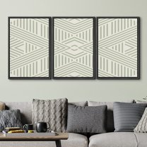 PixonSign Framed Wall Art Print Set Dark & Light Green Triangle Line Pattern Abstract Shapes Illustrations Modern Art Chic Relax/Calm Pastel for Living Room, Bedroom, Office - 16"x24"x3 Black