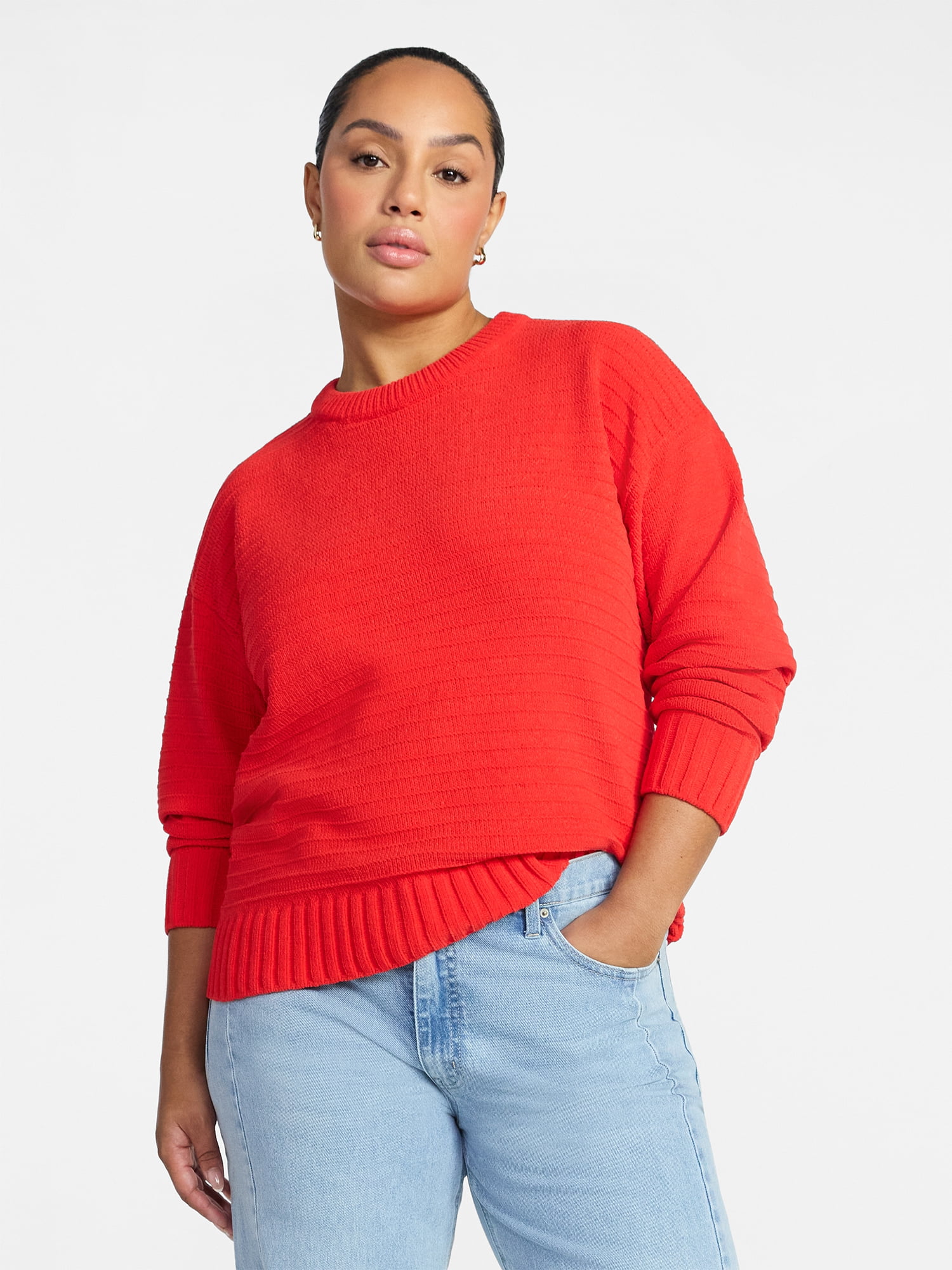 Time and Tru Women's Pullover Chenille Top with Long Sleeves, Sizes XS-XXXL