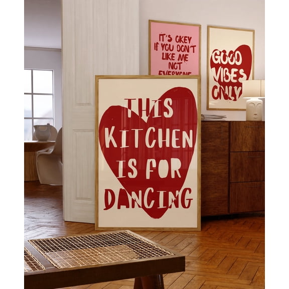 Kitchen Heart Poster Cute Red Quote Wall Art Decor, Stretched Canvas 8x10in