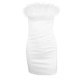 thumbnail image 2 of Biekopu Women Wrap Chest Bodycon Dress Solid Color Feather Trim Strapless Backless Cocktail Dress Party Club Skinny Mini Dress, 2 of 6