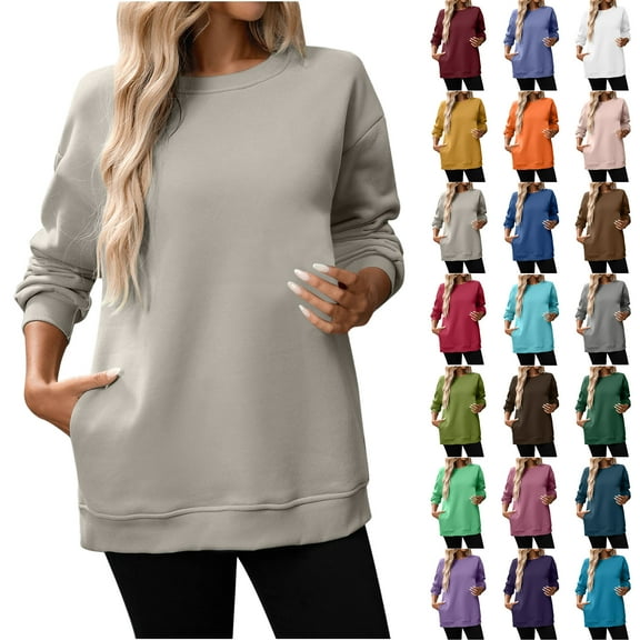 Sweatshirts for Women Crewneck Long Sleeve Oversized Pullover Tops Casual Fall Outfits Solid Loose Sweatshirt Blouse