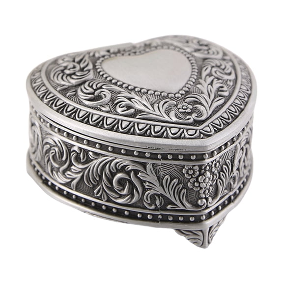 Love Heart Shaped Jewelry Storage Box with Florals Engraving Velvets Lined Case for Rings and Earrings Necklace Holder