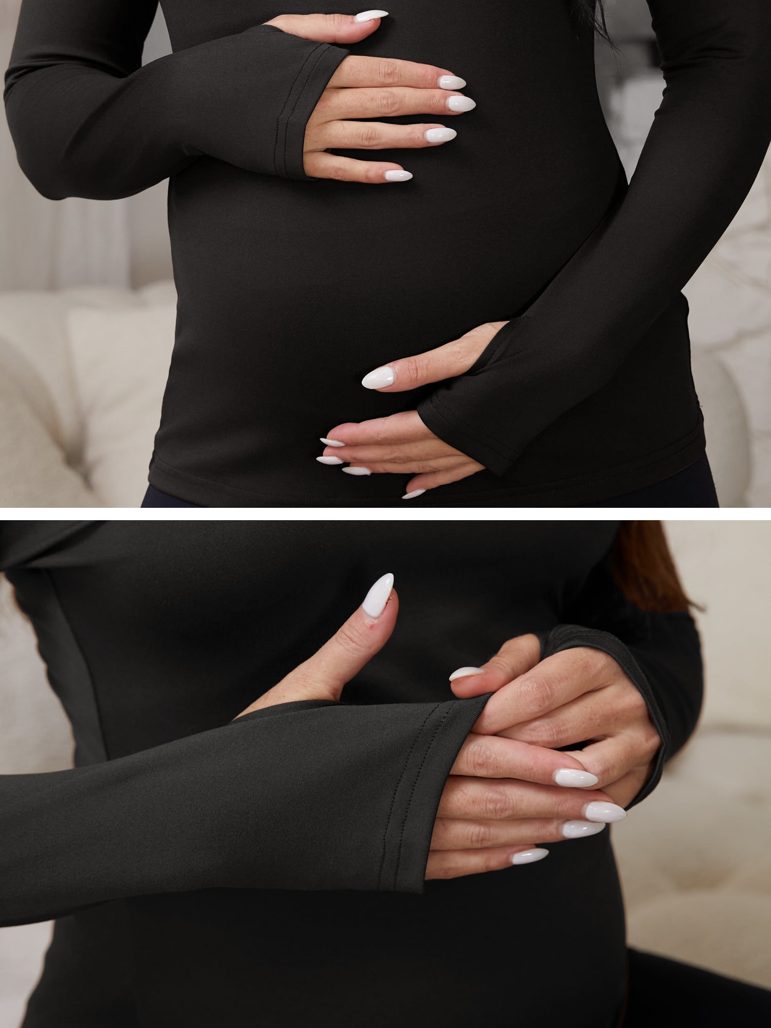 DARING DIVA Women's Maternity Stretchy Fitted Crew Neck Long Sleeve Tops 2XL Black