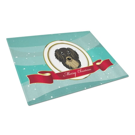 

Caroline s Treasures BB1523LCB Longhair Black and Tan Dachshund Merry Christmas Glass Cutting Board Large 12H x 16W