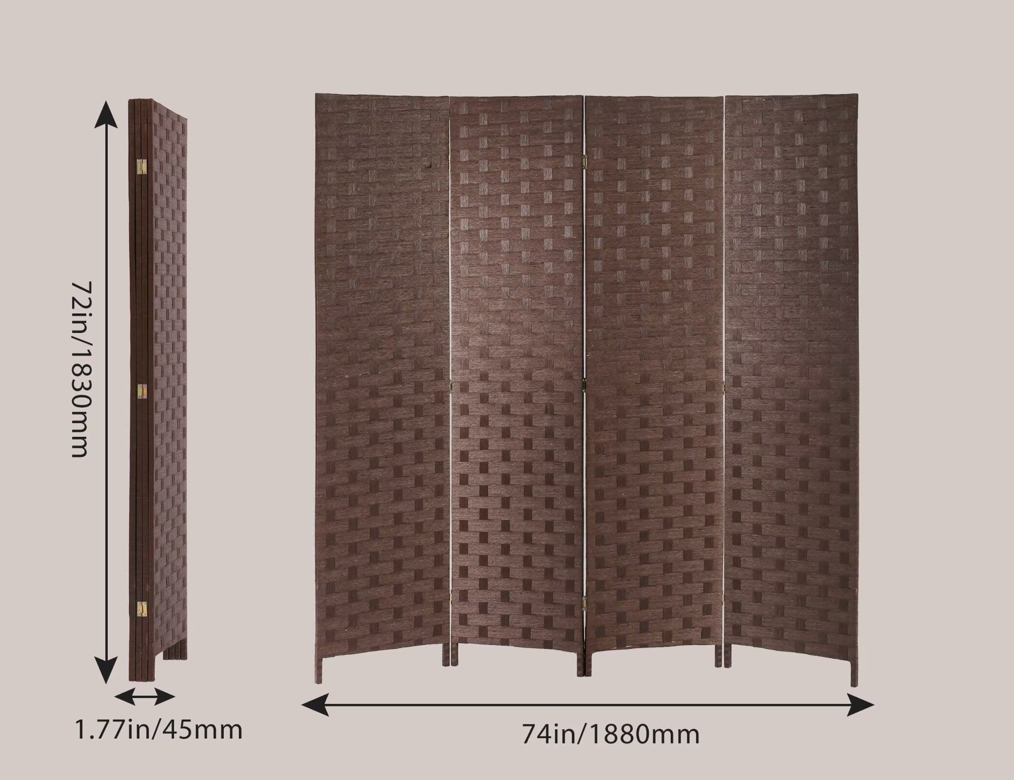 YRLLENSDAN,4 Panels,Room Divider Panel,Wall Divider for Room Separation,Privacy Screen Indoor,Foldable,Portable,Wooden,Independent Type,Brown