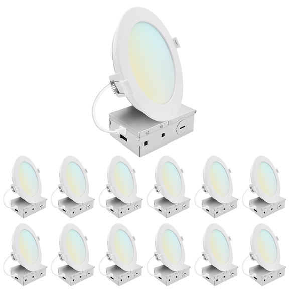 LUXRITE 6 In. LED ECO Backlit Mini Panel Light, 5CCT 2700K-5000K, 1400LM, 15W 100 Beam Dimmable ETL & Wet Rated 12 Pack