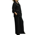 thumbnail image 1 of GDREDA Womens Cotton Linen Set 2 Piece Outfits Summer Button Down Shirt Wide Leg Pants Matching Sets Black,L, 1 of 5