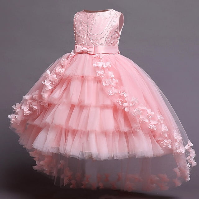 Vestidos infantiles para niñas, vestido de fiesta de flores de encaje, fiesta de bodas de cumpleaños, banquete de princesa, vestido sin mangas de verano para niños, 11-12T (etiqueta 160) Gao Jinjia LED