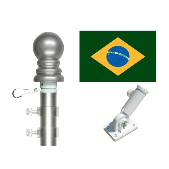 Brazil 3'x5' Flag and Spinner Flagpole Set, Includes Flag, 6' Spinner Pole and Bracket