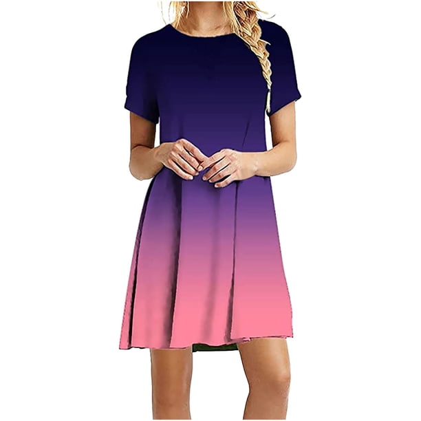 Vestido estilo túnica estilo camiseta Bidobibo para mujer, manga corta, efecto tie-dye, con degradado, regalo de Navidad