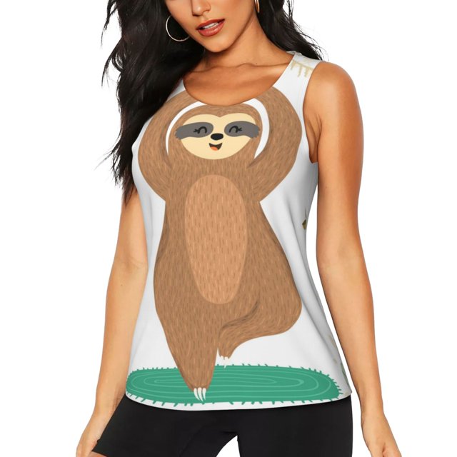 Balery Cute Sloth In Yoga Pose Tree Camiseta sin mangas estampada ligera para mujer, tops de entrenamiento sin mangas, camisetas de yoga transpirables de secado rápido.-Medium