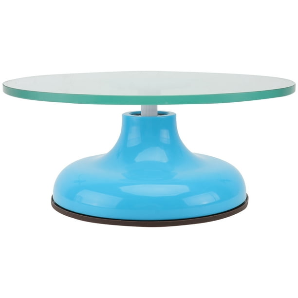 Mesa giratoria de vidrio templado para decorar pasteles (azul)
