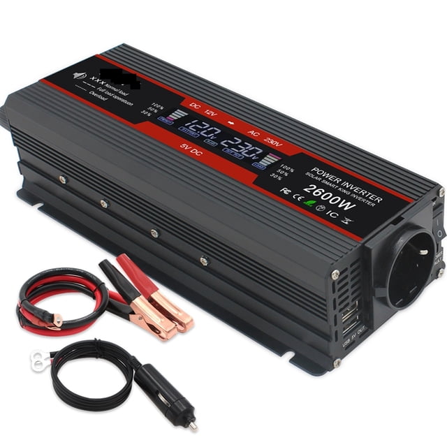 Power Inverter 1500W/2000W/2600W LCD Display DC 12V To AC 220 Solar 2 USB Car Transformer Convert Modified Sine Wave ,Wide Usage