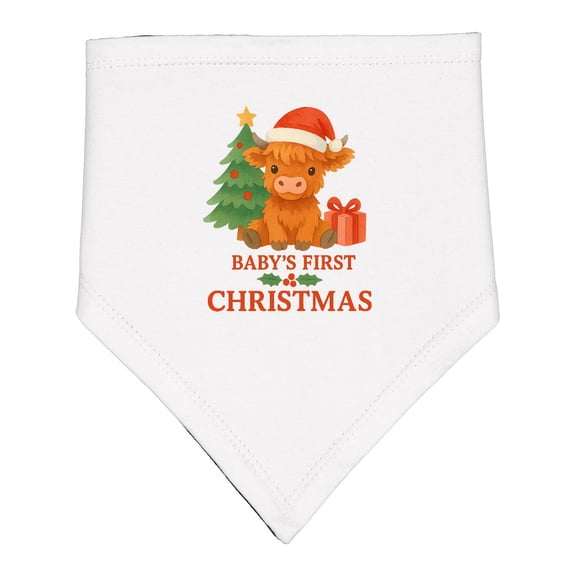 Inktastic Baby's First Christmas Cute Highland Cow Baby Bandana Bib
