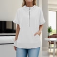 thumbnail image 4 of Xudanell Womens Clothes Fashion Half Zip Hoodie Short Sleeve Pocket Oversized Comfort Colors Sweatshirt Top White M, 4 of 7