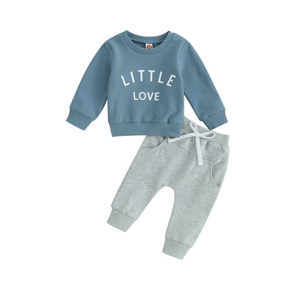 Bagilaanoe 2PCS Toddler Baby Boy Long Pants Set Letter Print Long Sleeve Sweatshirt Pullover Tops   Sweatpants 6M 12M 18M 24M 3T Kids Casual Sweatsuits