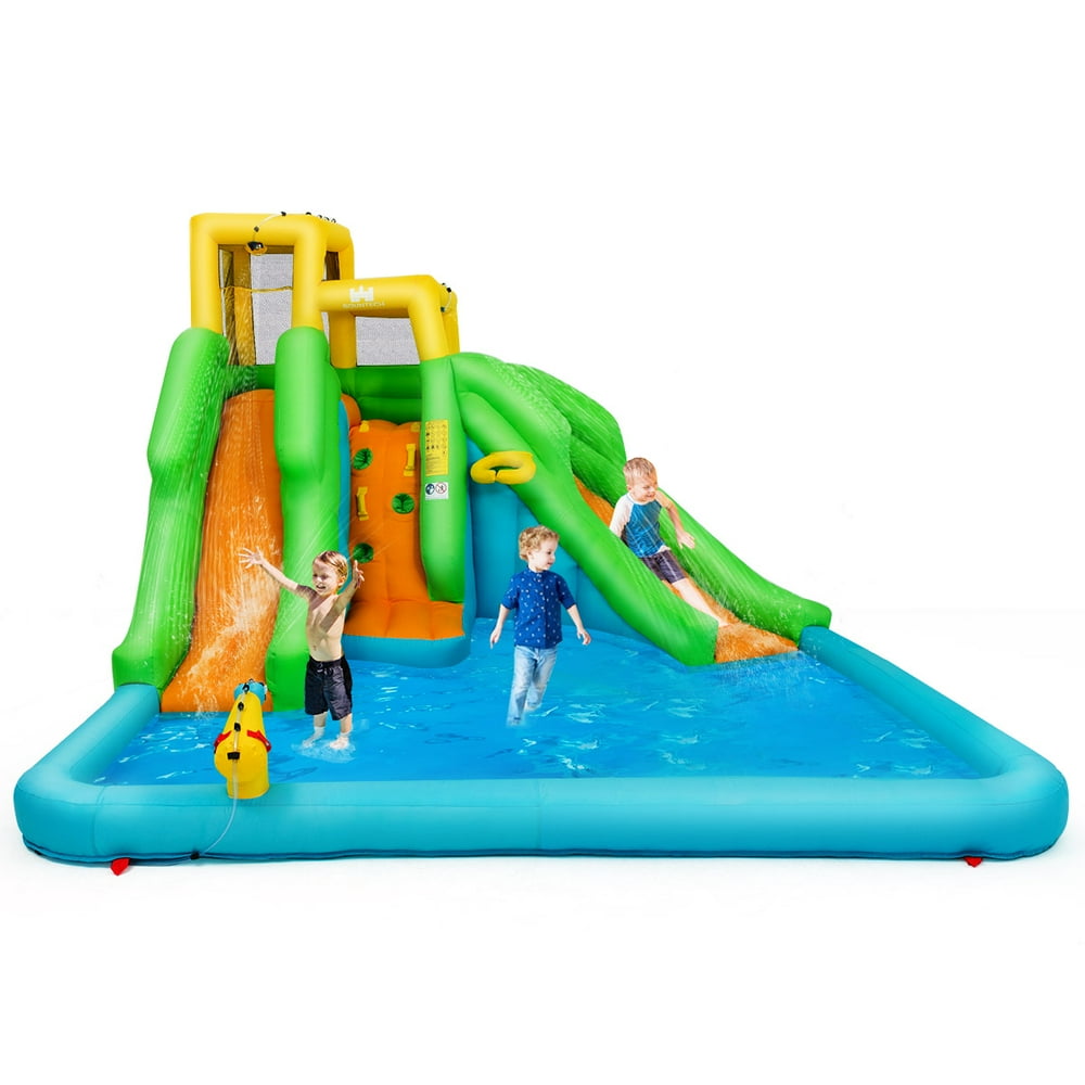 Inflatable Water Park Bounce House w/Climbing Wall Two Slides and