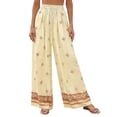 thumbnail image 2 of Haivin Womens Bohemian Wide Leg Pants, Printed Design with Tie Waist, Casual Cotton Beach Pants for Vacation and Summer, 2 of 8