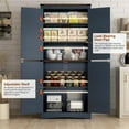 thumbnail image 2 of 71" Farmhouse Tall Kitchen Pantry, 5 Layers Storage Cabinet with Adjustable Shelves, Farmhouse Pantry Cabinet with 4 Barn Doors for Kitchen, Dining Room, Bathroom, Living Room, Rustic Blue, 2 of 8