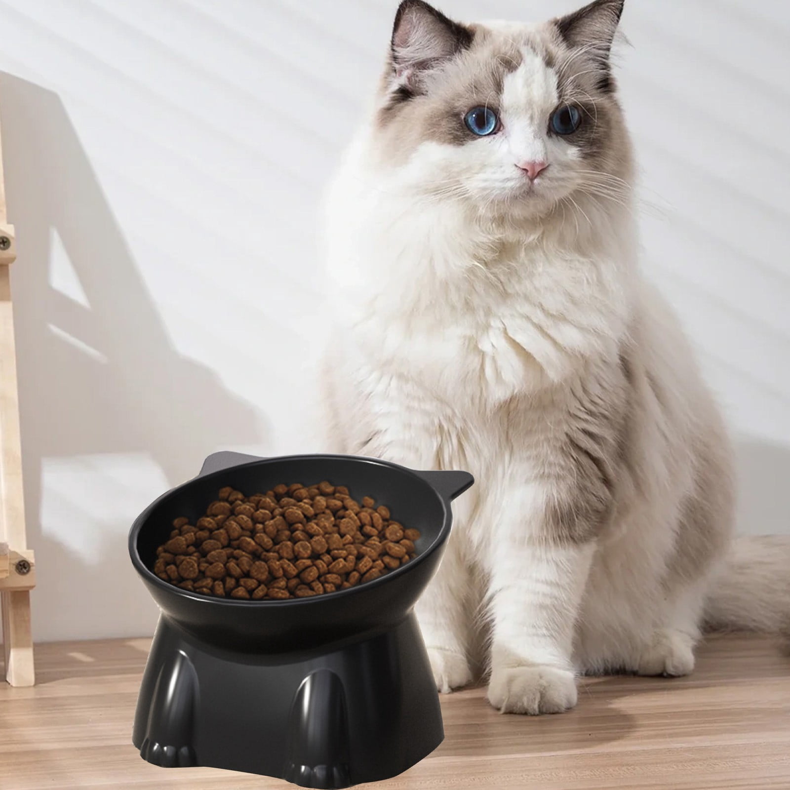 Staron Bol de Nourriture pour Chat Noir 5x4 Pouces, Gamelle Surélevée pour Protéger le Cou