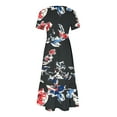 thumbnail image 4 of Wycnly Summer Dresses for Women Sundresses for Women Loose Flowy Pleated Ruffle Swing Tunic Maxi Dresses with Pocket Girls Formal Floral Print Crewneck Short Sleeve Long Sun Dress, 4 of 5