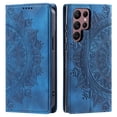 thumbnail image 6 of SaniMore for Samsung Galaxy S23 Ultra Case, PU Leather Embosed Mandala Flower Wallet Protective Phone Cover Card Slots Pocket Purse Women Men Kickstand Vintage Shockproof Anti-fall Shell, Blue, 6 of 8